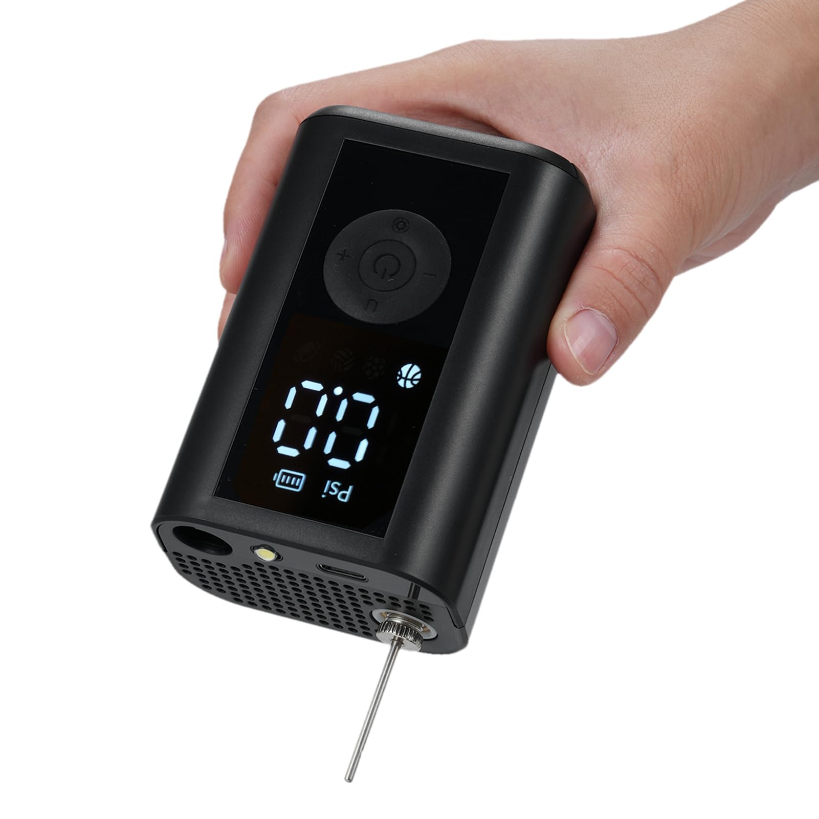 Elektryczna pompka do piłek Przenośny inflator do piłek ze światłem LED 0 15PSI Akumulatorowa pompka powietrza z igłą do koszykówki Siatkówka Piłka nożna Baseball Materiał ABS