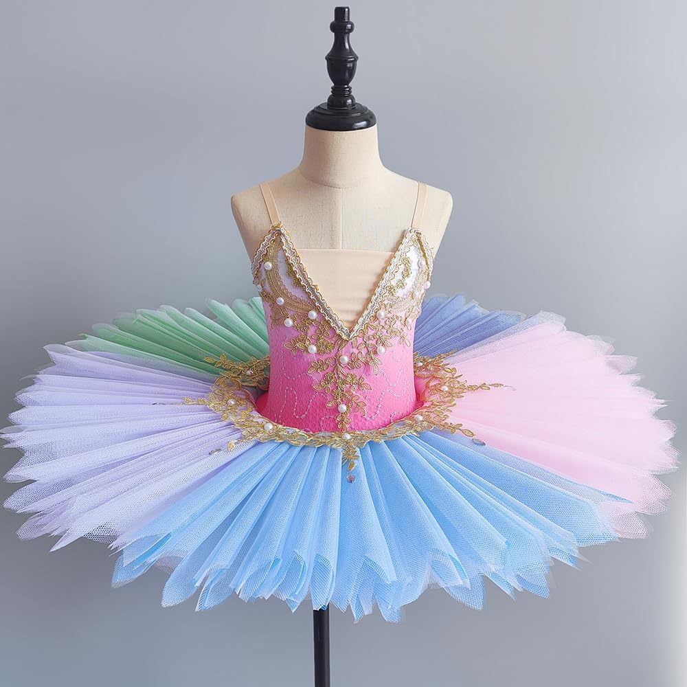 Mädchen Buntes Ballkleid Professionelle Pfannkuchen-Ballett-Tutu-Rock Balletttrikot Fantastisches Ballerina-Tanzkostüm