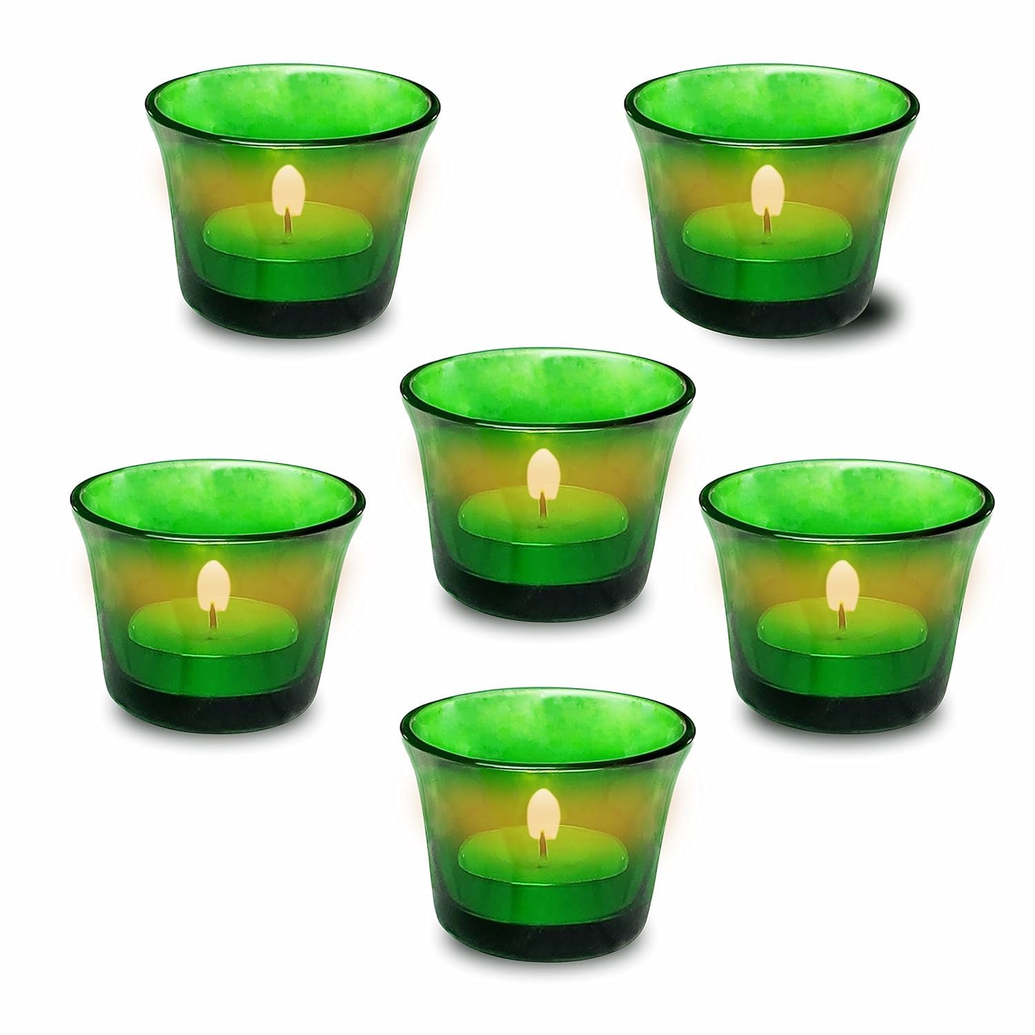 Pure Source India Green Glass Votive Candle Holders, Tealight Candle Holder for Wedding Home Table Centrepiece Decorations (6pcs)