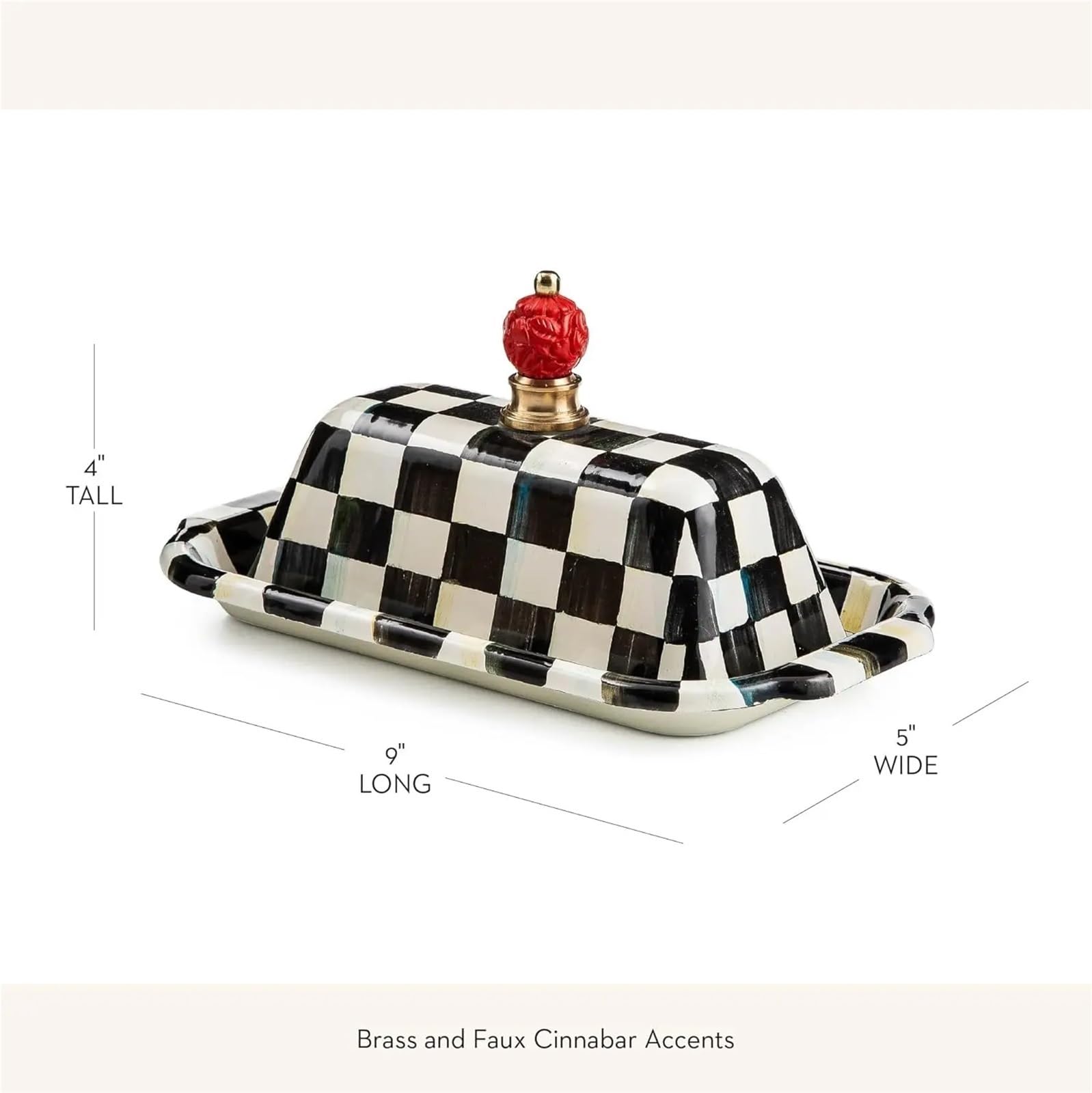 Beurrier en émail, joli plat à couvercle, motif carreaux courtois noir et blanc Pour Cuisine