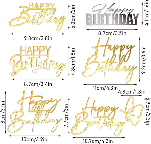 Miniatura 2 de 6 paquetes de decoración de pastel de feliz cumpleaños, espejo lateral, decoración de pastel de acrílico, decoración de pastel de feliz cumpleaños,