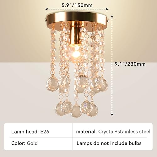 Miniatura 3 de Mini candelabro moderno con bola de cristal, lámpara de techo decorativa para pasillo, dormitorio, sala de estar, baño (dorado, 5.9 pulgadas)