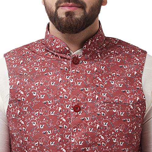 Image of SOJANYA (Since 1958, Men's Silk Blend Pink Kurta Pyjama & Printed Nehrujacket Combo