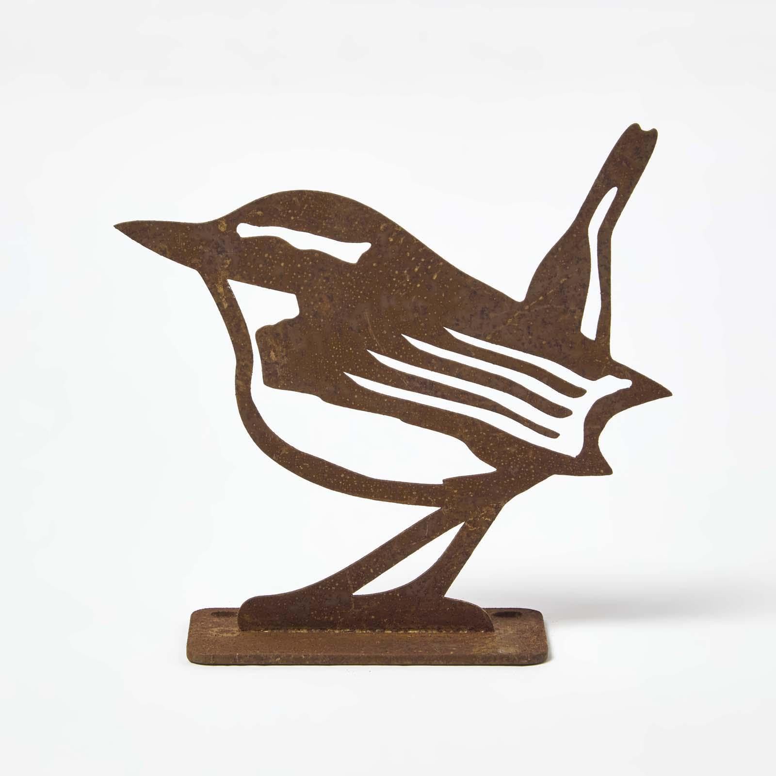 Homescapes Unisex Brown Steel Eurasian Wren Fence Topper In