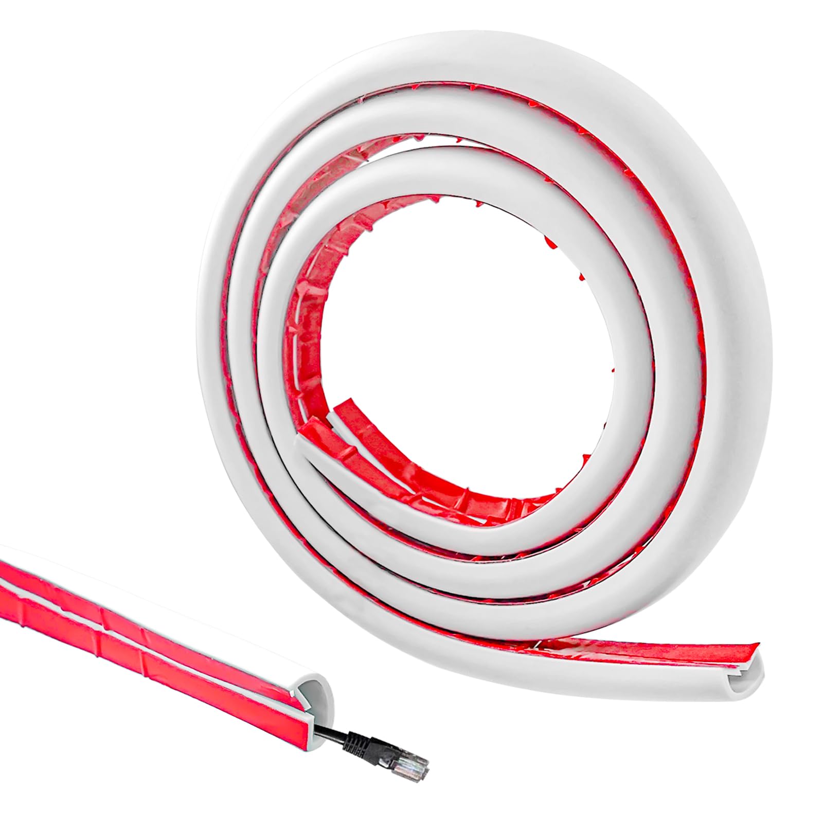 Hevysuo 1 Roll Half Round Cable Trunking 1 meter in length,Self Adhesive PVC Wire Cover 16mm x 10mm,Flexible Trunking Cable Management System for TV and Computer in Family and Office,White