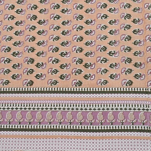 Image of 100% Cotton Single Bedsheet with 1 Pillow Cover | 240 TC Pure Cotton Flat Bed Sheet | Traditional Jaipuri Printed Bedding Set | Soft & Breathable | 60 x 90 Inch (Rangmahal Single 19)