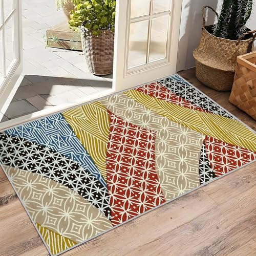 Tapis 180x200 cm géométrique patchwork grand format lavable pour salon et chambre