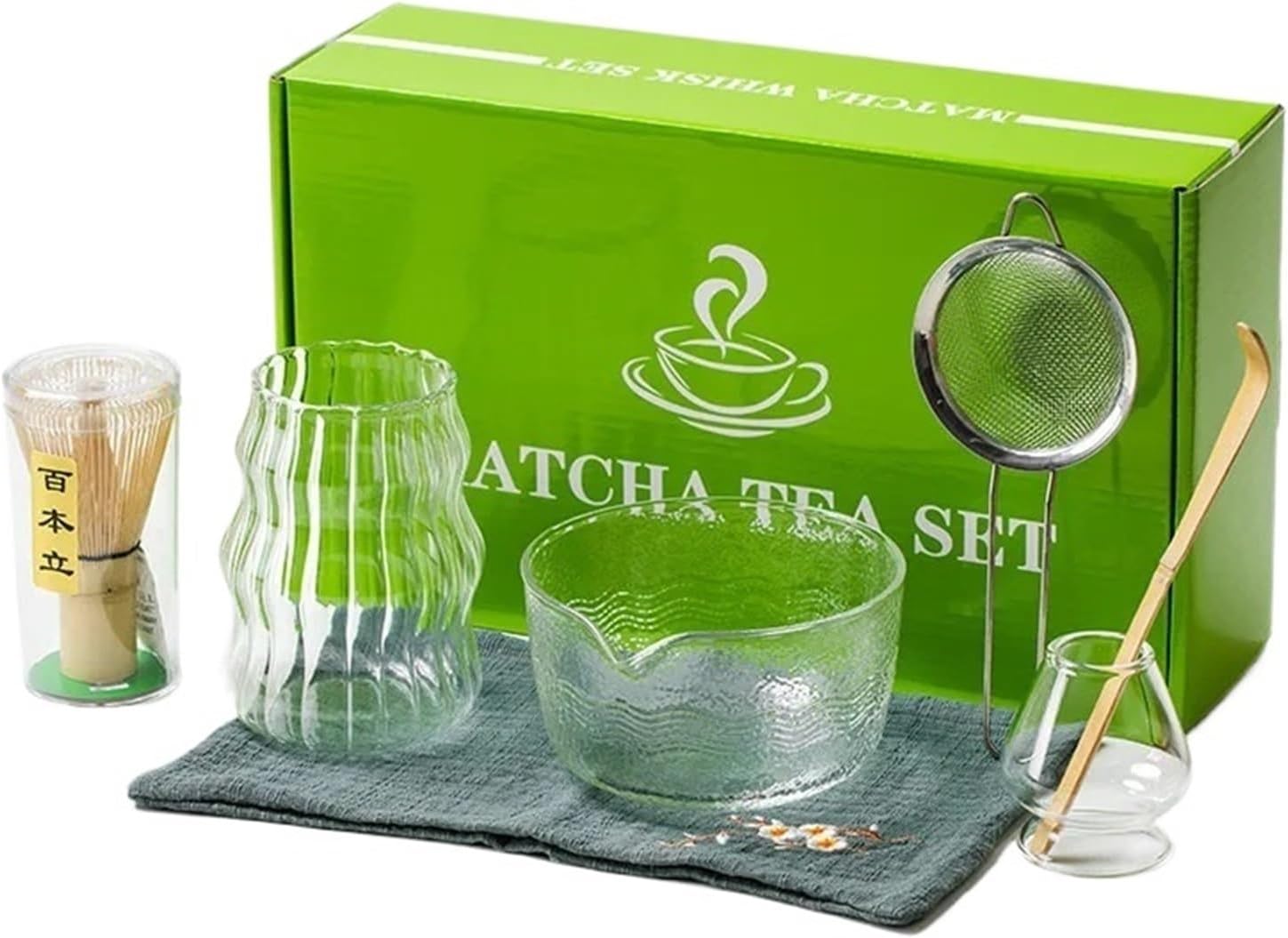 1/7/8Pcs Matcha Clear Glass Matcha Tea Set Bamboo Tea Matcha Brush Kiln Accessories Song Dynasty Tea Tools(8PCS-003)