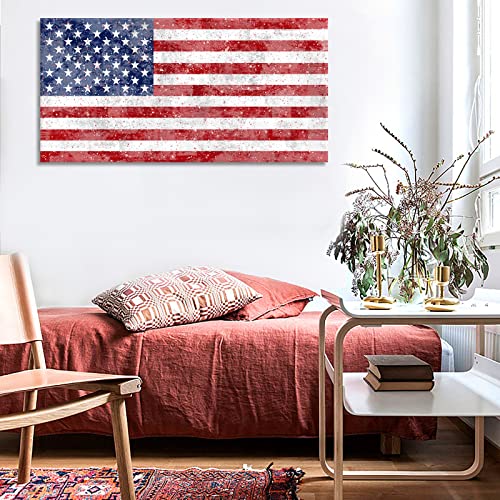 American Flag Canvas Wall Art Usa Flag Wall Pictures Living Room Wall Decor Vintage National Flag Artwork The Stars And The Stripes Canvas Prints For Office Home Decor Framed 20"X 40" #TOP6