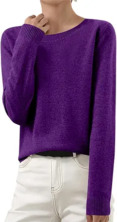 OIOLOYJM Fall Cashmere Sweaters for Women 2025 Crewneck Long Sleeve Tops Knitted Pullovers Lightweight Merino Wool Sweater