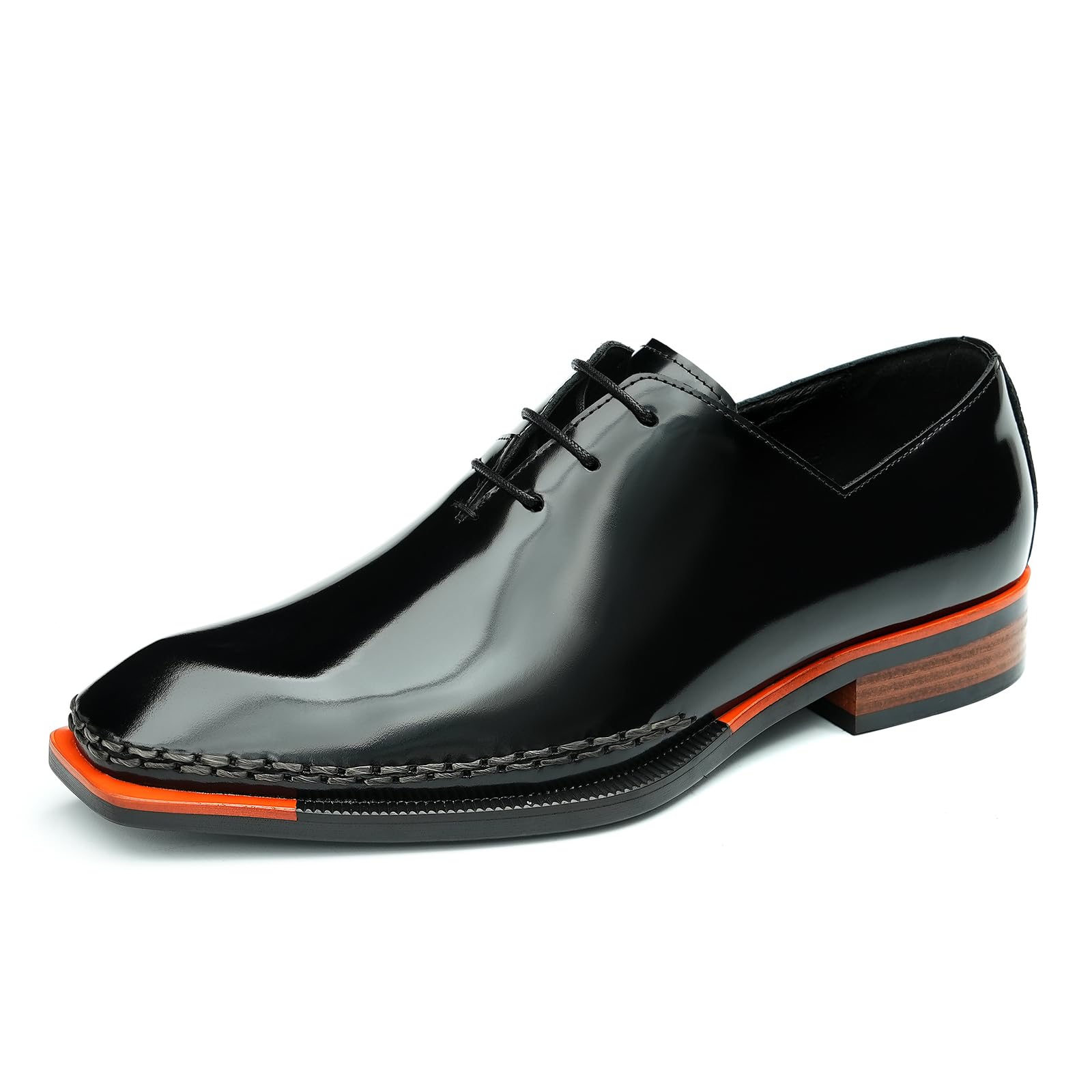 Oxfords Pulidos Hechos a Mano para Hombre Zapatos con Cordones Cuero Genuino Punta Cuadrada Zapatos de Vestir Formales Negocios