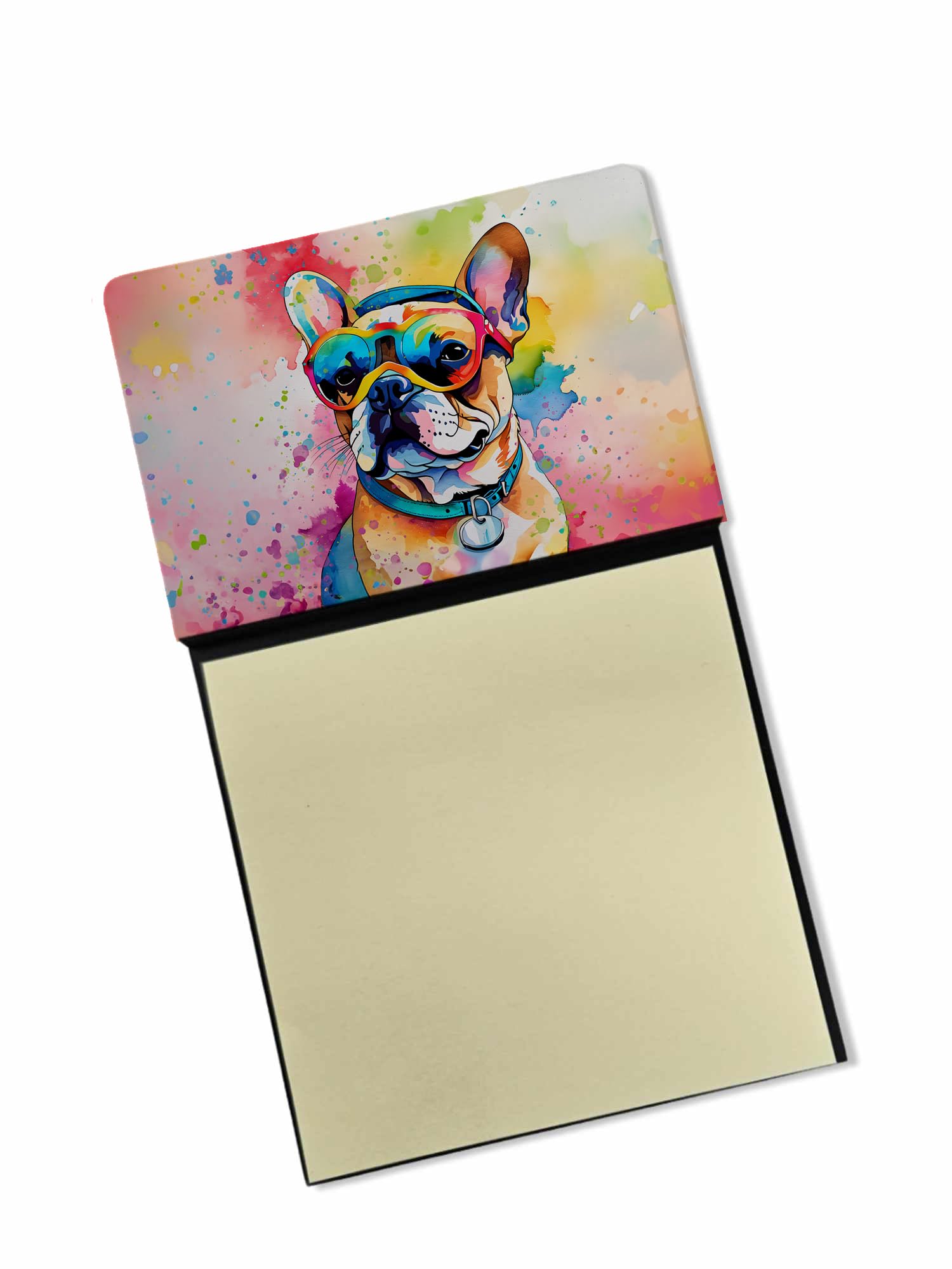 Caroline's Treasures French Bulldog Hippie Dawg Sticky Note Holder Refillable Dispenser Self-Sticky Note Pads, Memo Pads Blank Desk Accessories
