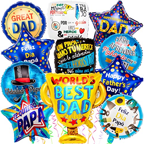 ZHBDMGK Happy Fathers Day Balloons 11pcs Premium Aluminum Foil Fathers Day Balloons Vibrant Colors Round Shapes Self Sealing Perfect for Fathers Day Party Decorations