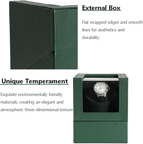 Miniatura 7 de Bobinadora de reloj individual para relojes automáticos, súper silenciosa, en carcasa de madera y cuero negro de fibra de carbono, motor japonés