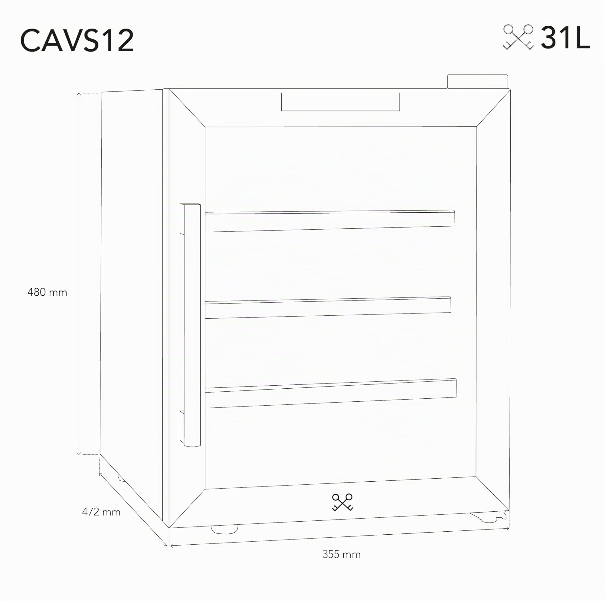 LES PETITS CHAMPS Vinoteca 12 botellas CAVS12, Capacidad 31L, Puertas de acero inoxidable, Ajuste de temperatura de 11°C a 18°C, Sistema termoeléctrico, Iluminación LED, Anti-UV, 3 estantes