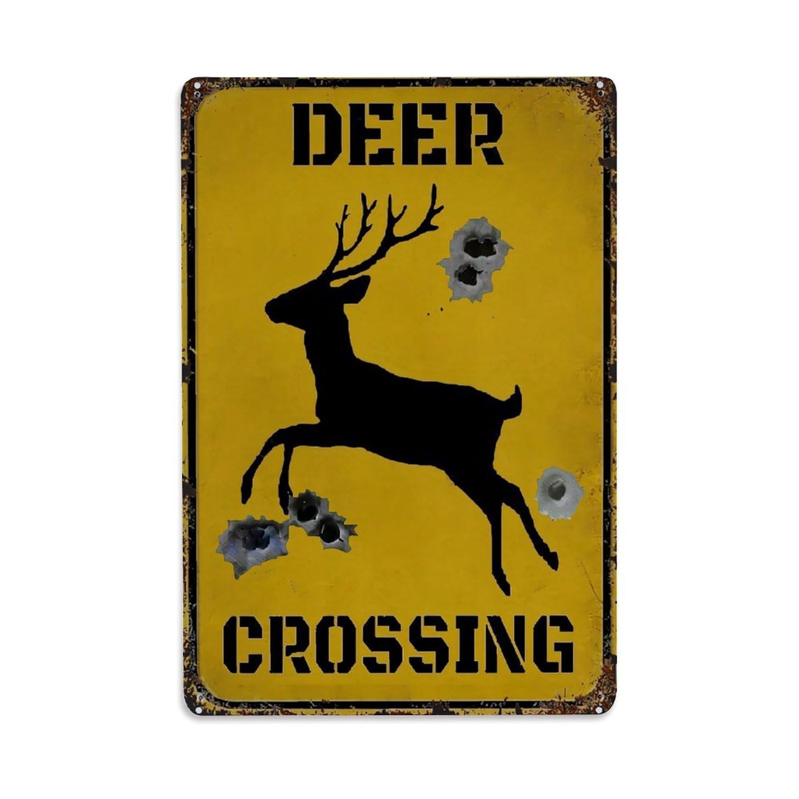 Nestemfo Vintage Deer Crossing Sign With Bullet Holes Tin Sign Metal Sign, Living Room,Bar, Home, Bedroom Wall Decor,Retro Metal Poster 8X12 Inches