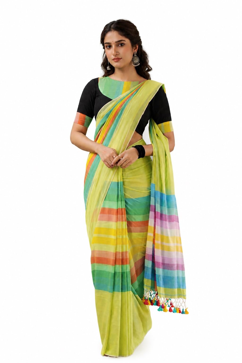 kamana textile quality fashion Women’s Rainbow Cotton Handloom Saree|Pure Cotton Traditional Saree with Matching Blouse Piece| Festive & Casual Wear-picture-22
