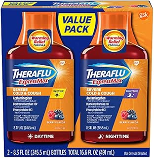 Theraflu ExpressMax Severe Cold and Cough Medicine, Daytime and Nighttime Cough and Cold Medicine for Cough Relief, Berry Flavor - 8.3 Fl Oz (Pack of 2)