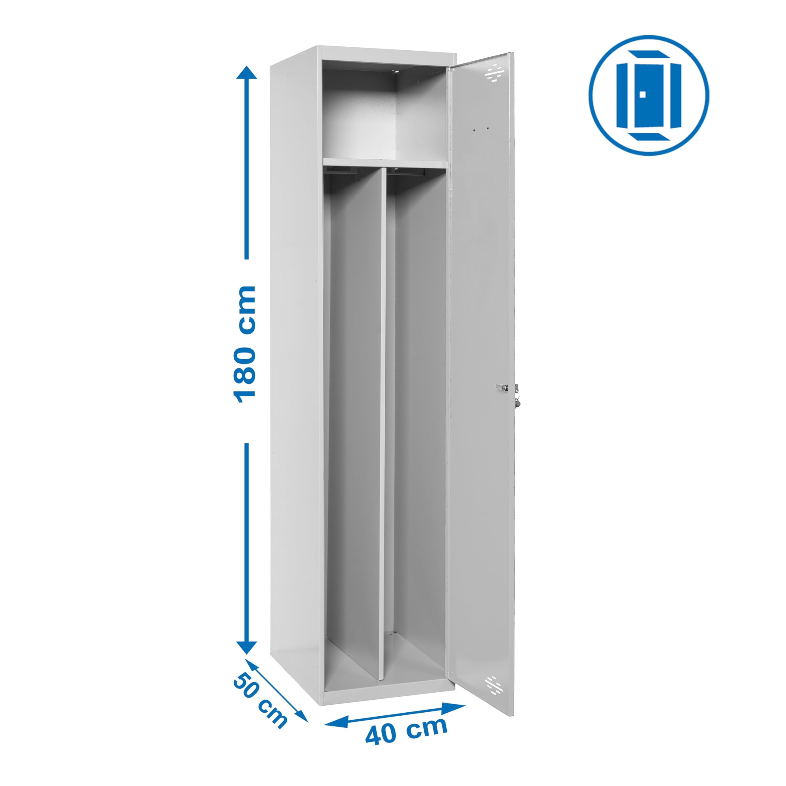 Simon Rack Armadietto Spogliatoio Metallico, 1800 x 400 x 500 mm, 2 ante, con serratura e 2 chiavi, grigio - Simonlocker