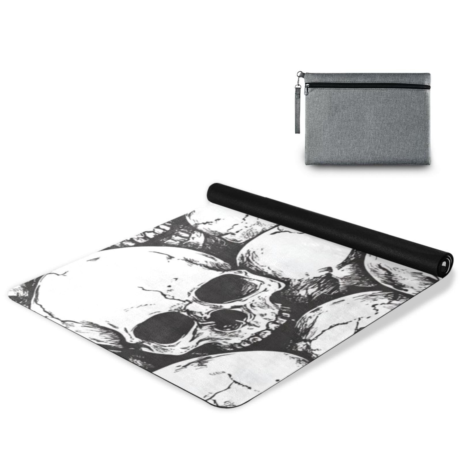 BOENLE Halloween Scary Skull Yoga Mat for Home Workout Fitness Mat for Women Non Slip Exercise Mats with Storage Bag