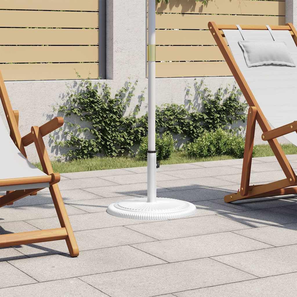 Stojak na parasol przeciwsłoneczny, biały, żeliwo, 45 x 45 x 30 cm, z adapterem do drążków parasoli 35-48 mm, na balkon, taras, do ogrodu, stabilna podstawa parasola z dekoracyjnym kwiatowym