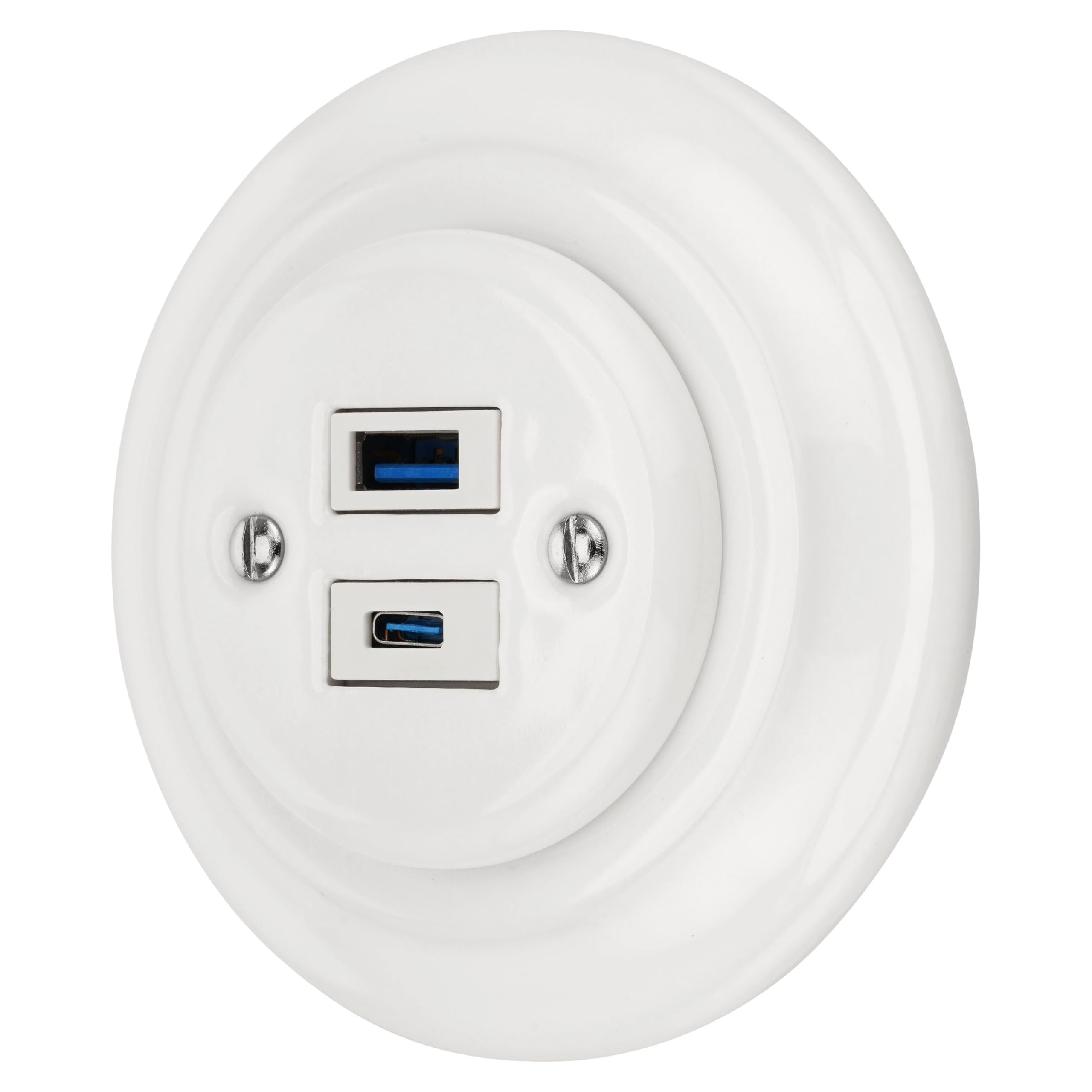 Unterputz Porzellan Retro, USB-A USB-C, Steckdose 2-fach, All-in-One, Serie PR1 Weiß