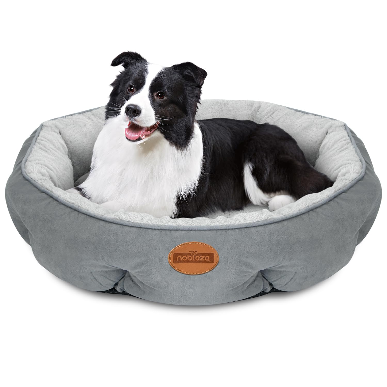 Nobleza Cama para Perros Pequeños, Cama Lavable para Mascotas, Sofá Redonda de Perros y Gatos Antideslizantes y Antiestres, Felpa Suave y Mullida, Bordes Elevados, Gris, Ø80 x 18 cm