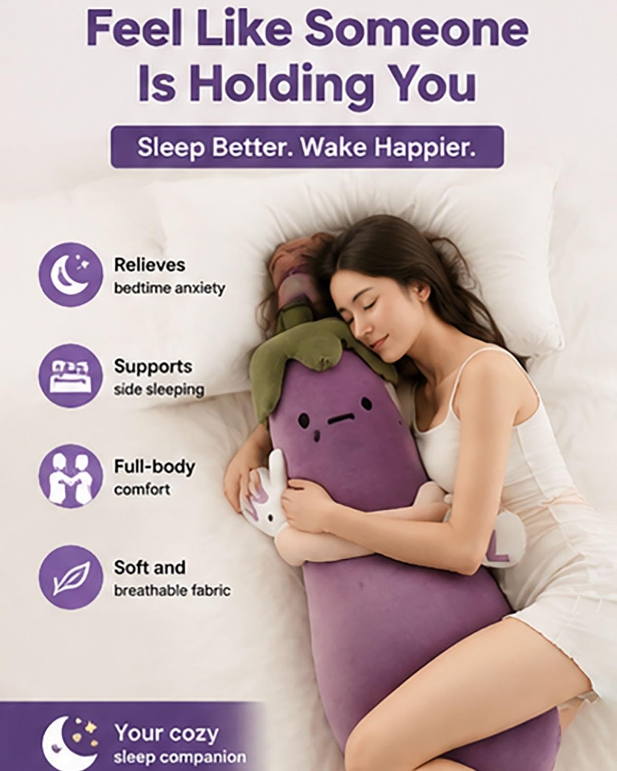 Auberginen-/Mango-Umarmungskissen, Bluetooth-Sprachaufzeichnung, intelligenter Schlafpartner for Erwachsene, for Stressabbau und for den Zufluchtsort zu Hause, Aubergine(Purple Tapping Model,S)
