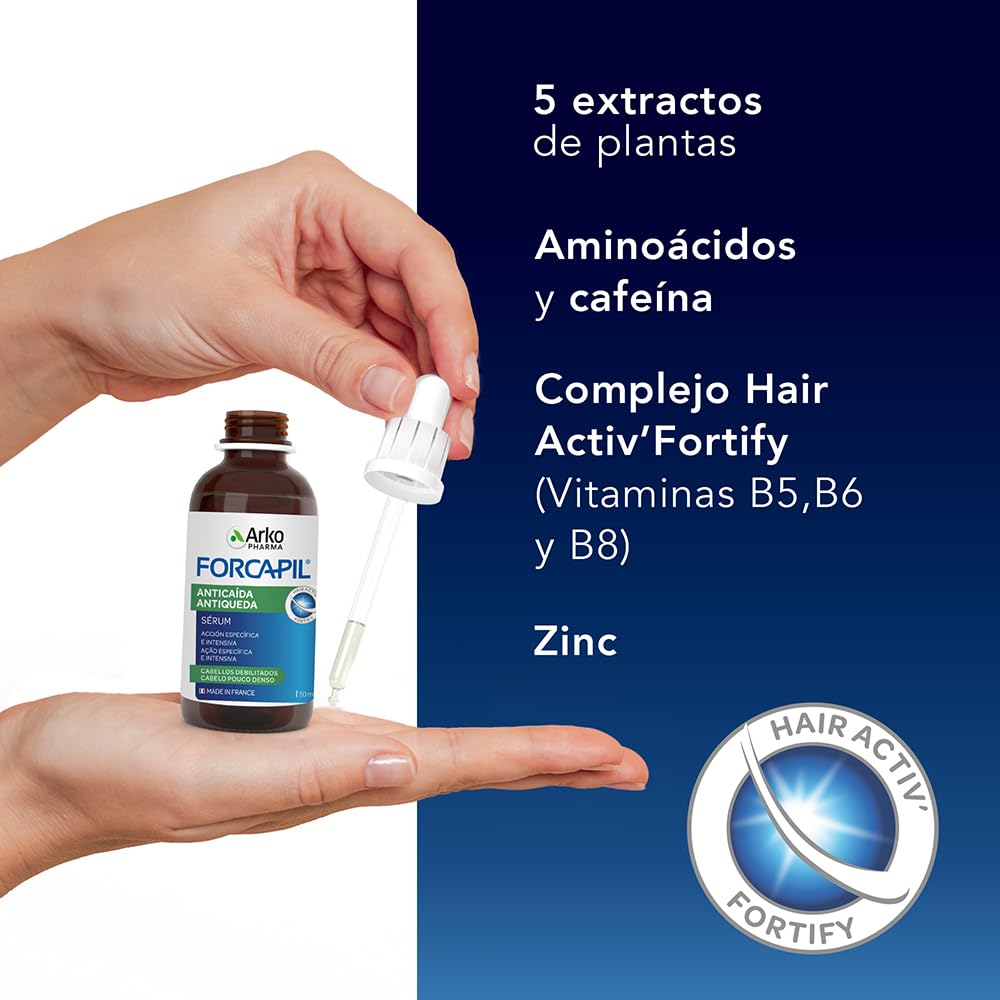 Arkopharma Forcapil Anti-wypadanie serum, intensywne leczenie wzmacniające włosy, pomaga zmniejszyć wypadanie i stymuluje wzrost, zwiększa gęstość i wytrzymałość, testowane klinicznie