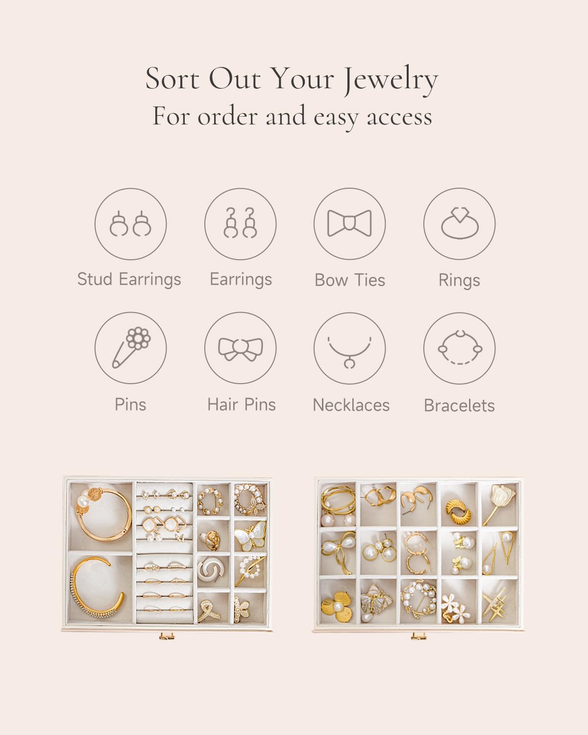 CASEGRACE Jewelry Box for Women with Glass Lid - Leather Jewelry Storage Organizer 2 Drawers for Necklaces, Rings, Earrings & Bracelets, Ideal Gift (Pink, 2 Layer)