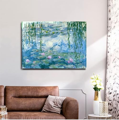 Claude Monet Canvas Wall Art - Water Lilies Classic Artwork Picture Print with Framed Painting for Home Office Wall Decor-12" x15"