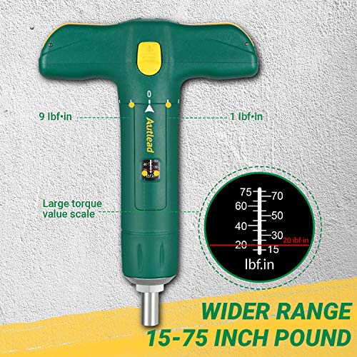 Torque Screwdriver, Adjustable T-shape Torque Wrench of Wide Range 15-75 Inch Pound in 1 Increment, 12 Pcs 1/4