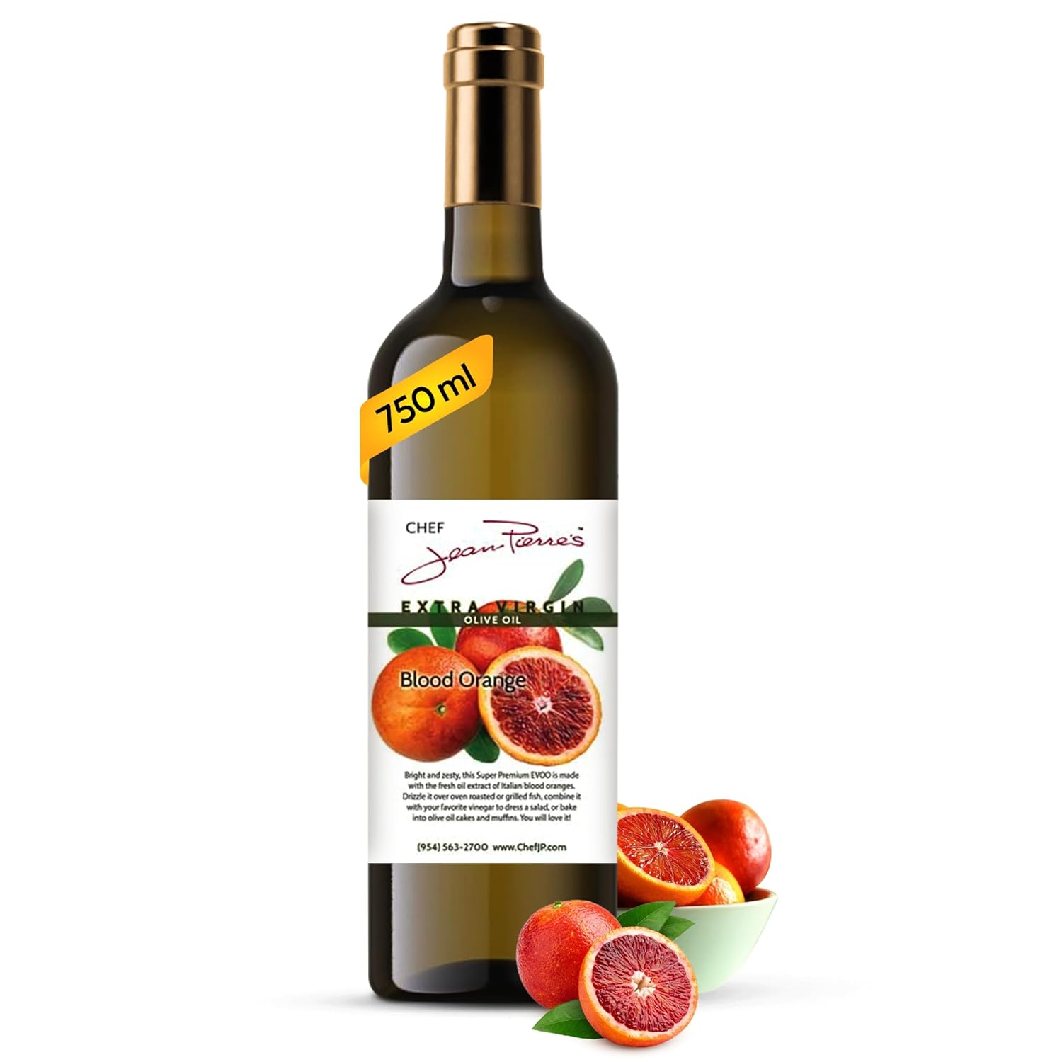 Chef Jean Pierre's Extra Virgin Blood Orange Olive Oil - 750ml (25oz) Glass Bottle - Naturally Infused with Sweet and Tangy Flavors