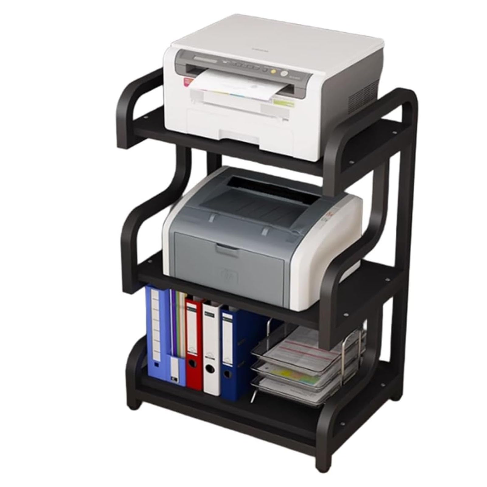 Supporto per Stampante Multifunzionale a 3 Livelli, Tavolo per Supporti AV ad Alta Resistenza, ripiano per Ufficio per stampanti, Scanner e Materiali di consumo, Nero, 60 cm/23,6 Pollici - D