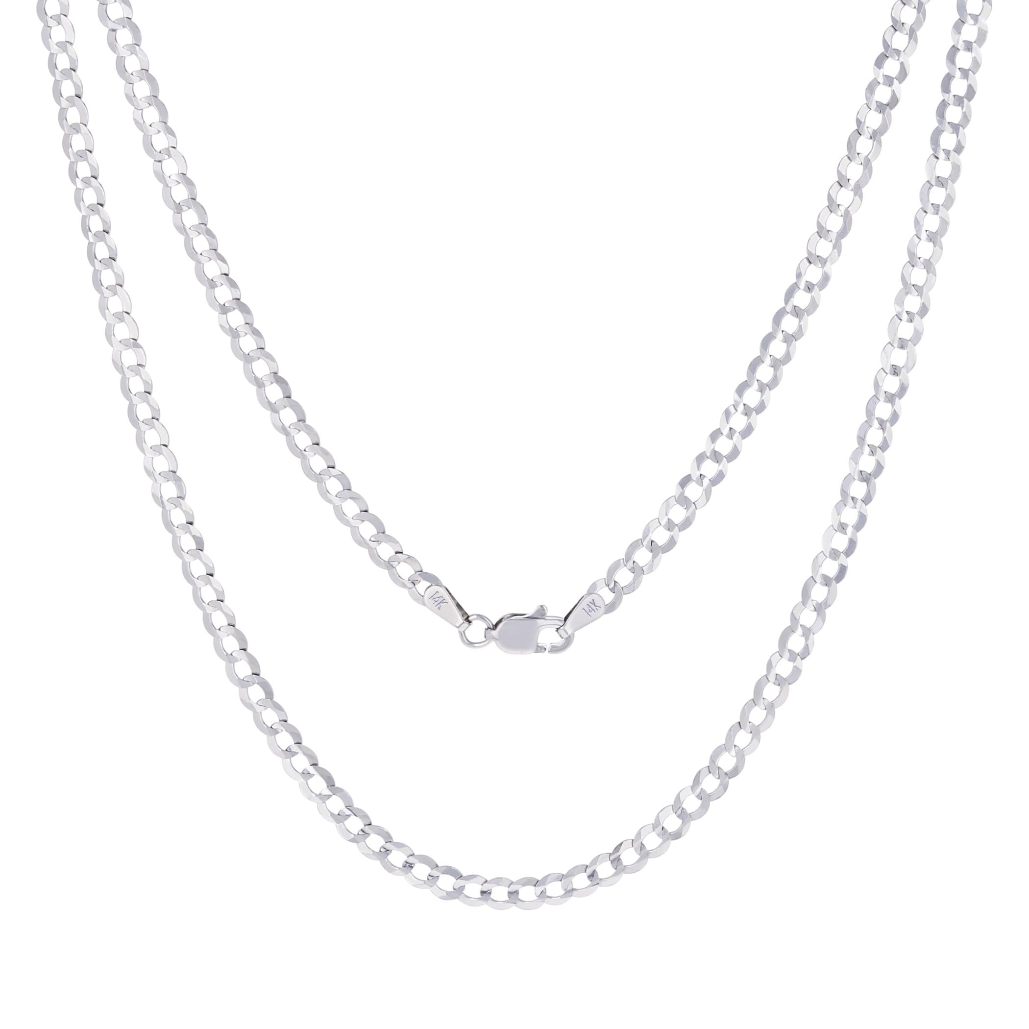 Nuragold 14k Real White Gold Solid Cuban Curb Link 4mm Chain Necklace (16"-30") Italian Jewelry for Men & Women