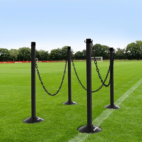 FORZA Freestanding Plastic Post & Chain Barrier Set | Heavy Duty Crowd Control Safety System with Weighted Base for Indoor & Outdoor Use - 6mm or 8mm Thickness (Black Posts & Chains, 8mm)
