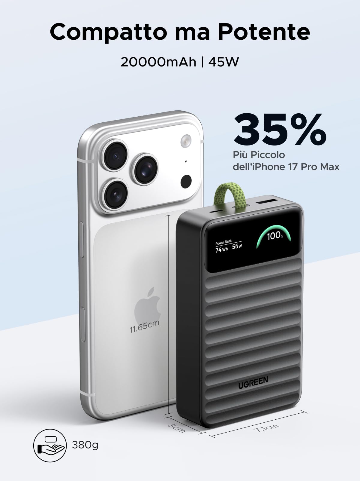 UGREEN Nexode 55W Power Bank 20000mAh Caricatore Portatile PD 45W Celle BYD