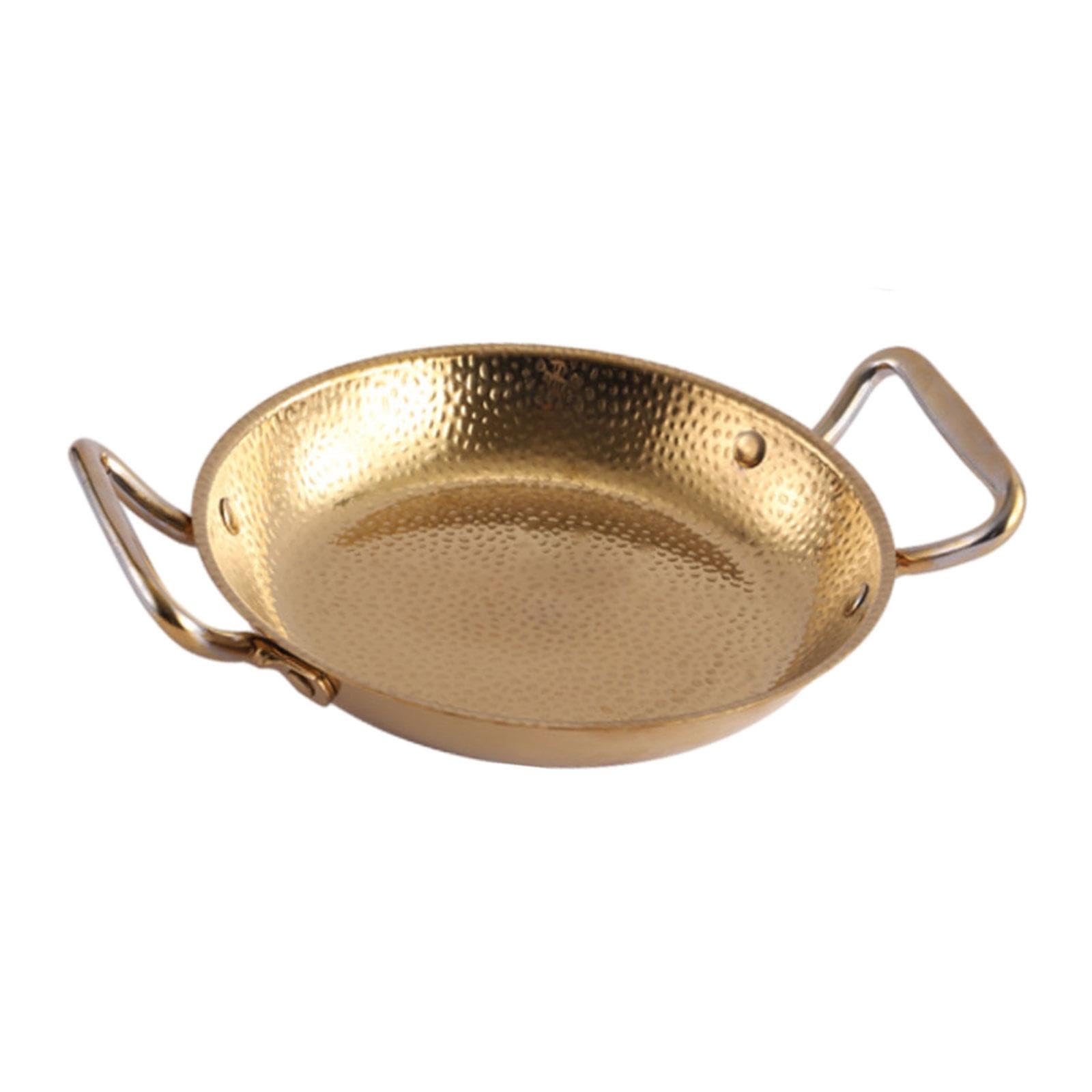 Pan Dry Pot Coréenne INOX Résistante Double Poignée Pratique Conduction Rapide de la Chaleur Adaptée à la Cuisine Maison, 26 CM, Or