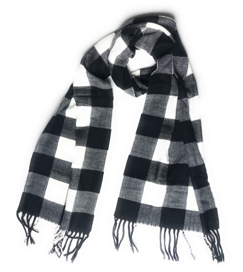 Super Soft Check Cashmere Feel Tartan Check Scarf - Scarves for Men - Men`s Woman's Soft Cashmere Scarf (White)