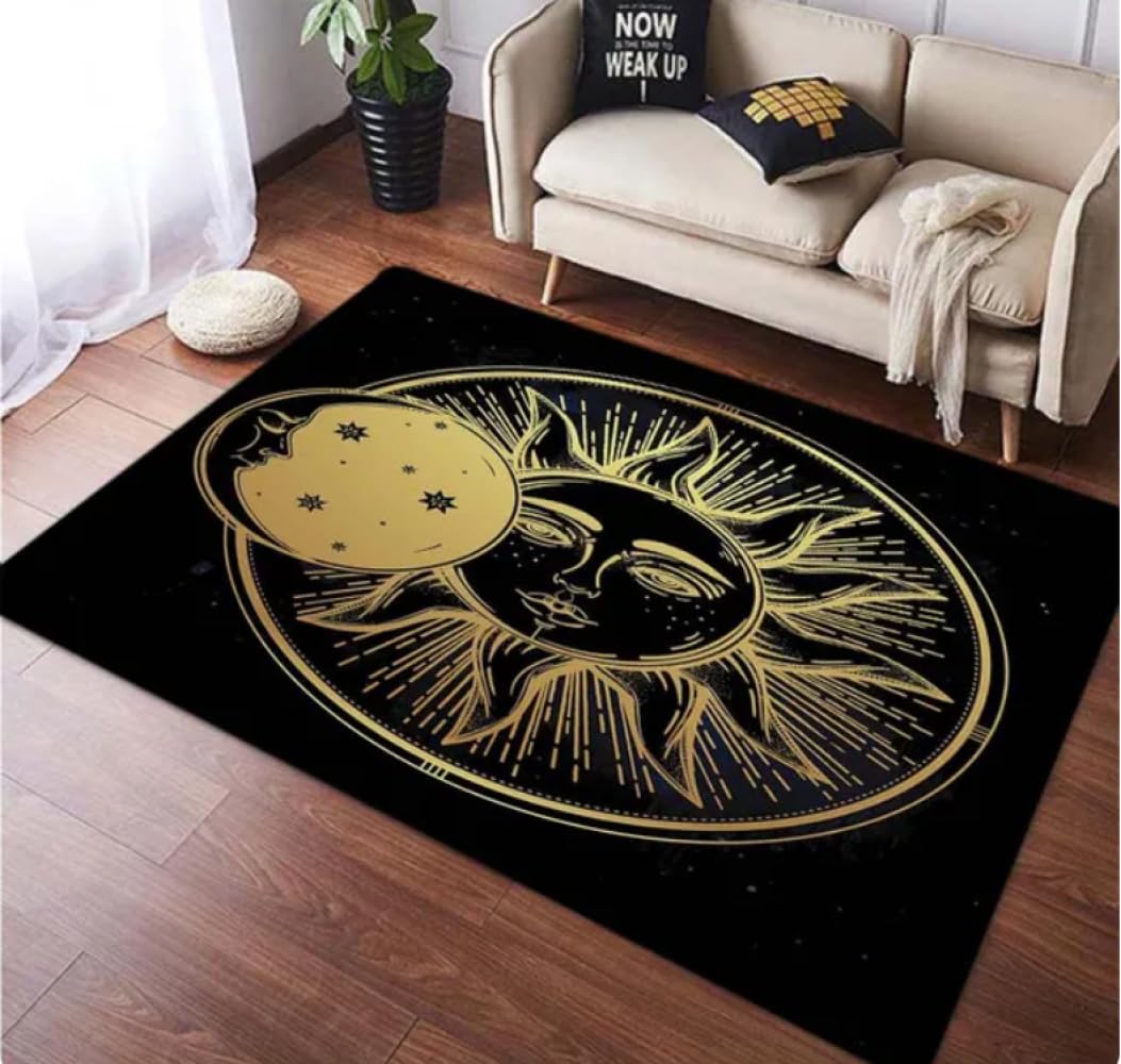PASPRT Soleil Et Lune Imprimé Salon Tapis Or Imprimé Tapis De Sol Chambre Décor Chambre Décoration Chambre 140X200Cm