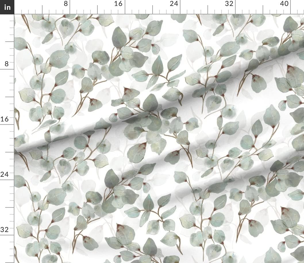 Spoonflower Fabric - Eucalyptus Leaves Green Floral Spring Botanical Printed on Petal Signature Cotton Fabric Fat Quarter - Sewing Quilting Apparel Crafts Decor