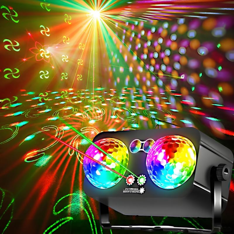 Luces de fiesta de bola de discoteca, doble bola mágica activada por sonido, luz de discoteca para el hogar, karaoke, baile, cumpleaños, boda, club, decoración de fiesta