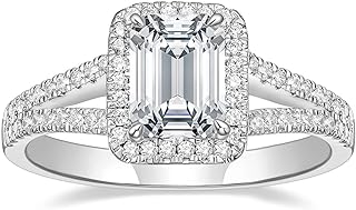 2CT Engagement Rings for Women Emerald Cut Cubic Zirconia Wedding Band Curved Halo Promise Rings for Her Size 4-11