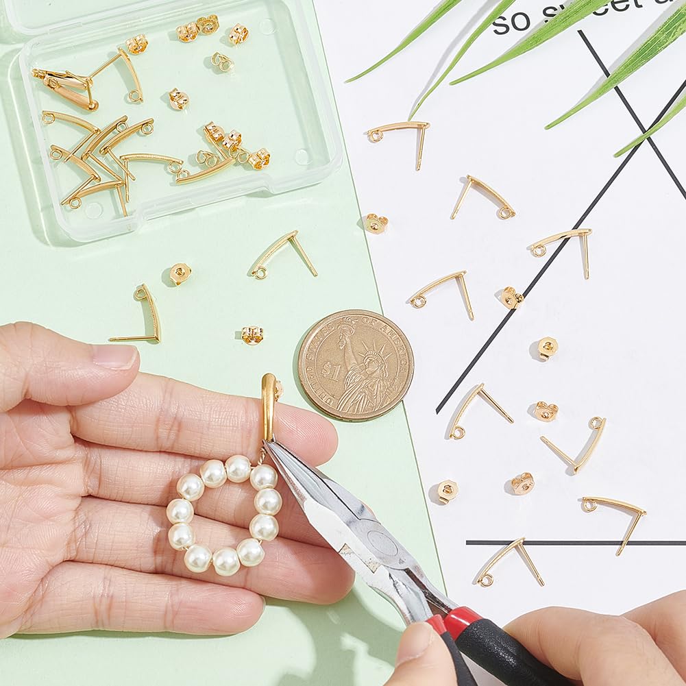 UNICRAFTALE 90pcs Hypoallergenic Stud Earring Posts With Loops & Backs - 9 Shapes, Stainless Steel, 0.7/0.8mm Pin, Gold - View #2