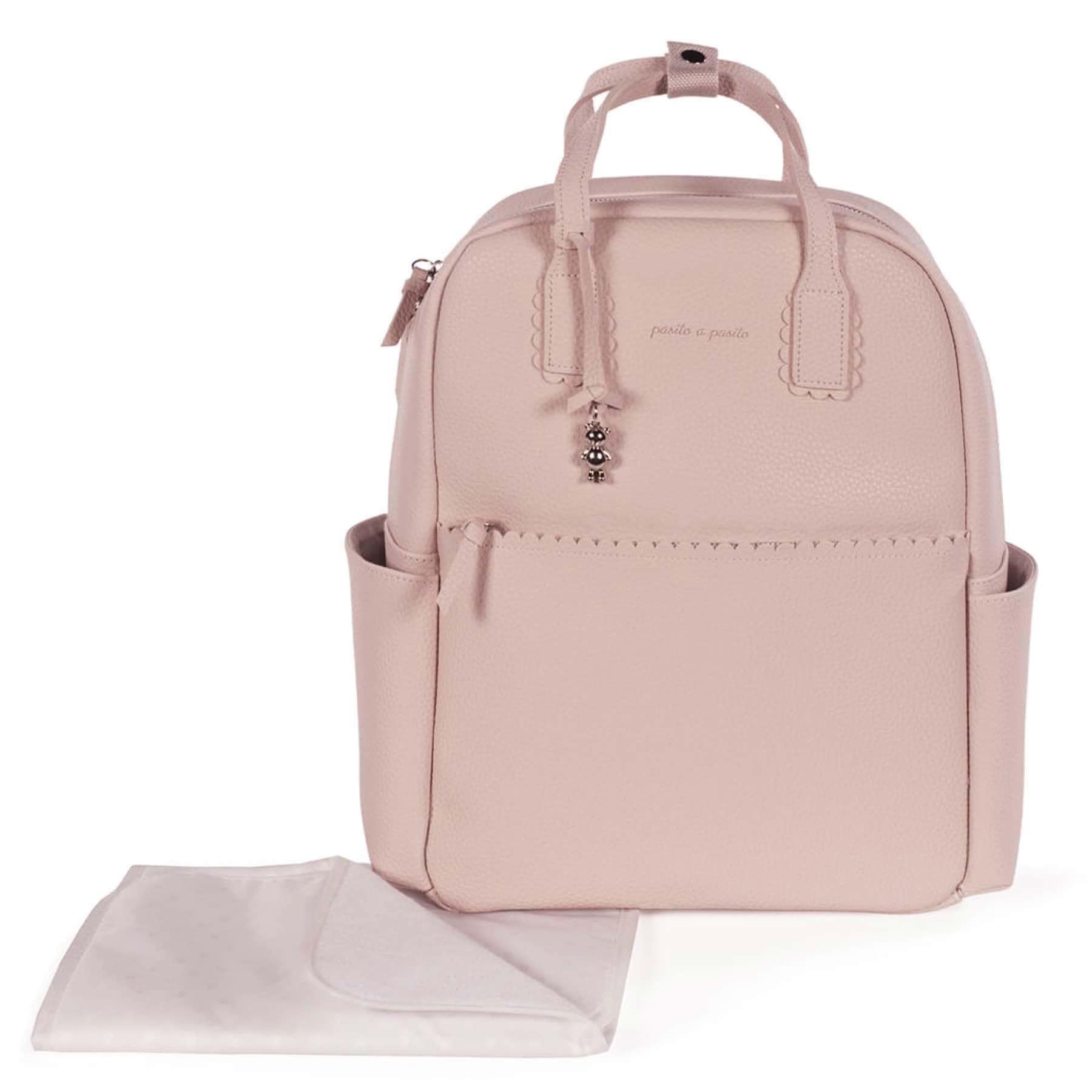 Zaino con fasciatoio passeggino nascita Modello ICON in simil pelle lavabile in lavatrice a 30° in varie colorazioni. Borsa fasciatoio nascita per passeggino (Rosa)