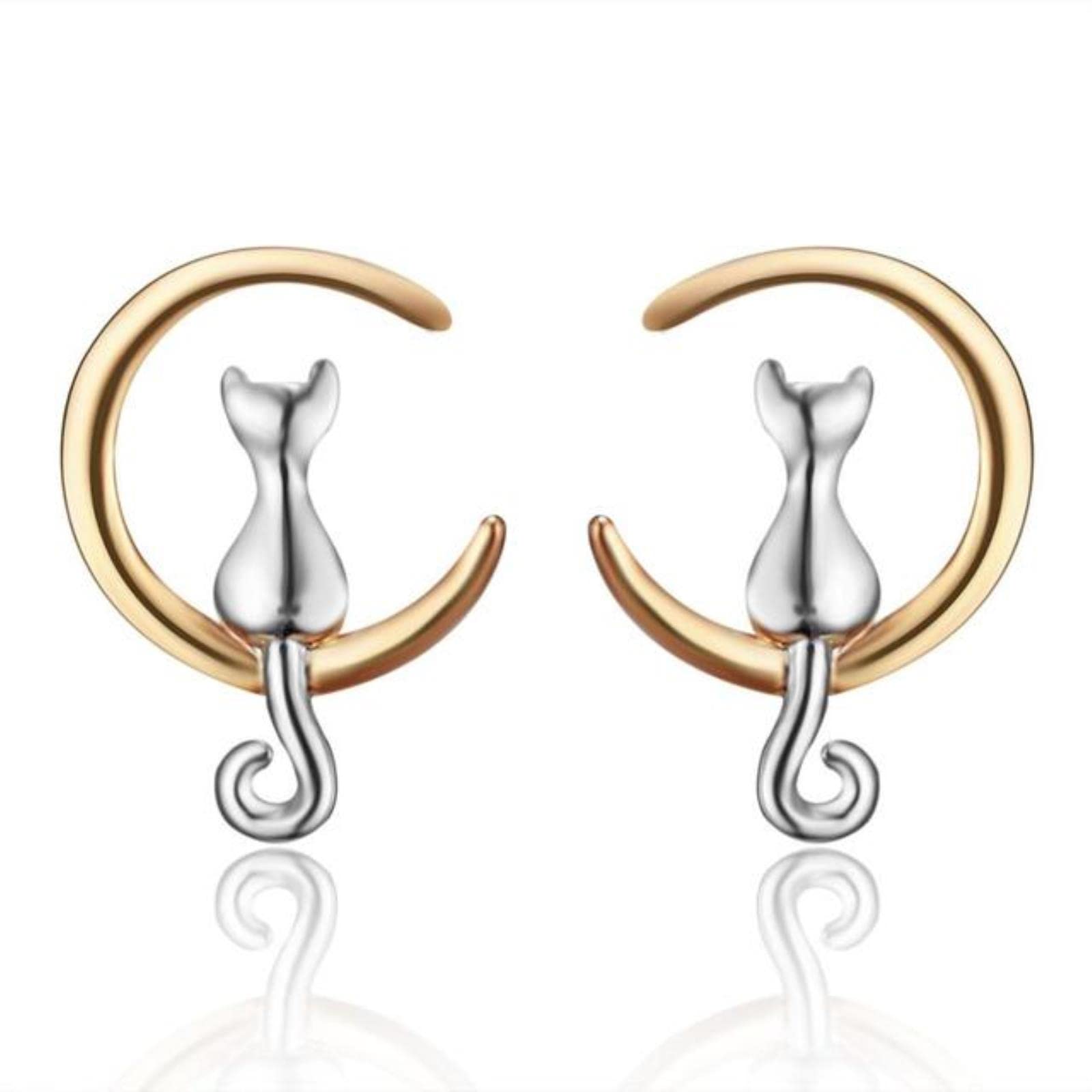 Boucles d'oreilles chat lune or légères anti-irritation - 7