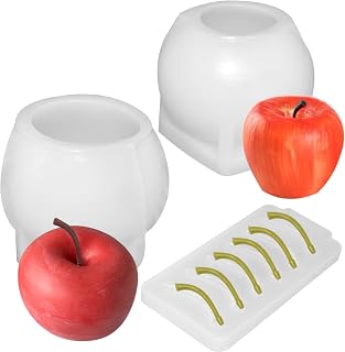 Large 3D Apple Silicone Candle Mold, 2 Pcs Apple Epoxy Resin Casting Mold with 1 Pcs 6-Cavity Stem Baking Mold for Baking DIY Craft Tools