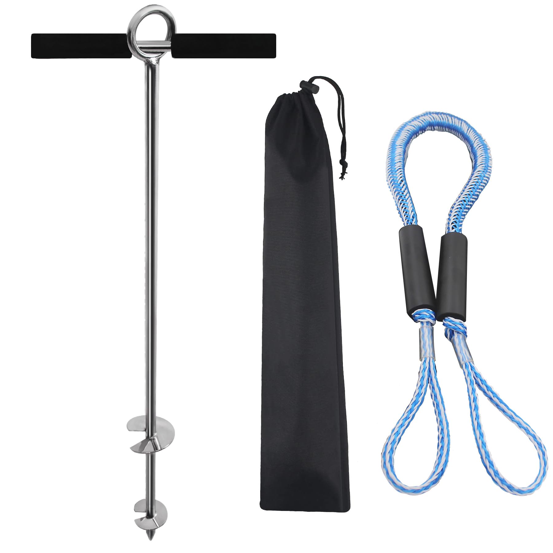 YANYUCB Sand Anchor Kit 316 Stainless Steel Boat Screw Anchor Auger to The Beach and Sandbar, w/Removable Handle, Bungee Line & Carry Bag, for Jet Ski,PWC,Floats,Pontoon
