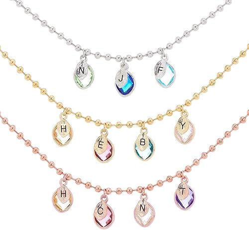 Miniatura 1 de MignonandMignon Mothers Birthstone Necklace Family for Mom Initial Multiple Oval Birth Month Gemstone Personalized Jewelry -B-BSON-H-D