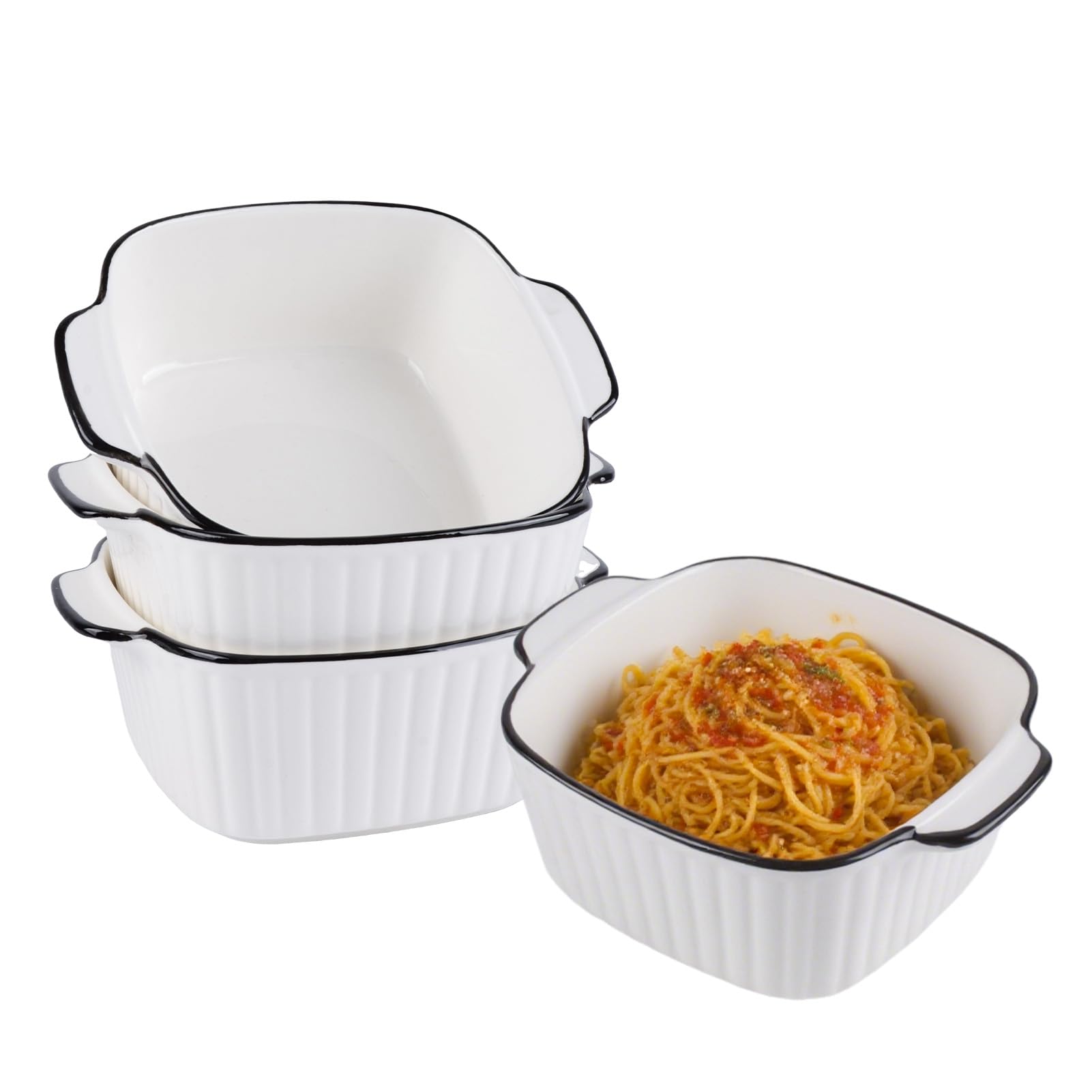 5.7" Small Baking Dishes 13Oz Ceramic Square Bakeware with Handles for Lasagna Casserole Tapas Individual Pie Air Fryer Pie Dish Oven Safe & Microwave Safe,Set of 4